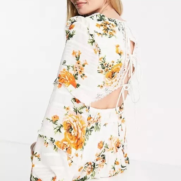 ASOS DESIGN Maternity lace insert tiered mini dress with trim detail floral US 8 - Picture 12 of 13